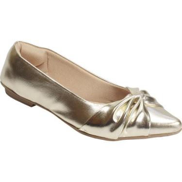 Imagem de Sapatilha Sapato Feminino Bico Fino Laço Nó Brilho Metalizado Brilhant