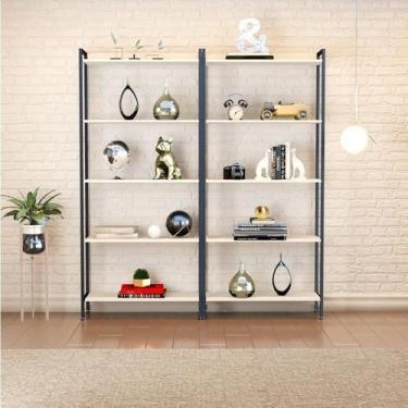 Imagem de Kit 2 Estantes para Livros Altas Industrial Aço 5 Prateleiras 187cmx80