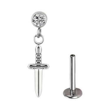 Imagem de Brinco De Titânio Com Pingente De Espada De Zircônia, Brinco De Gota D