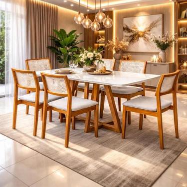 Imagem de Mesa de Jantar Retangular 6 Lugares 160x90 Madeira Maciça Pérola com T