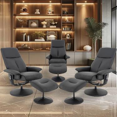 Imagem de Kit 3 Poltronas Do Papai Reclinável Nebraska Pu Com Massagem Giratória Preto Rivatti Móveis