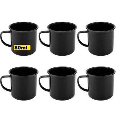 Imagem de 06 Caneca Copos Cafe Leite Cha Esmaltada 80ml Antiga Pretas - Art Hous