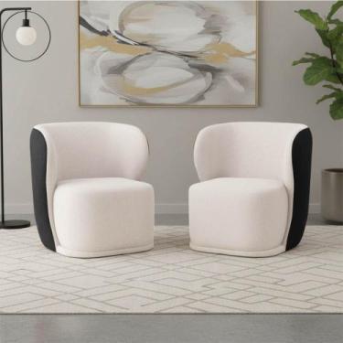 Imagem de Poltrona Sala Orgânica Base Giratória Ayla Kit 2 Pu Preto e Linho K01 