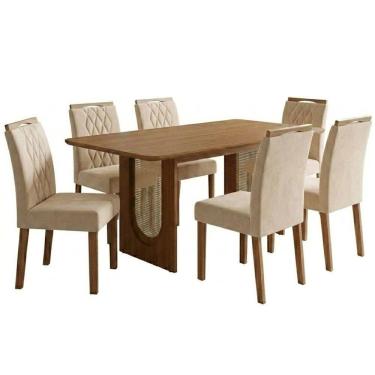 Imagem de Mesa de Jantar Valentina MDF Com 6 Cadeiras Estofadas Suede MOLCI
