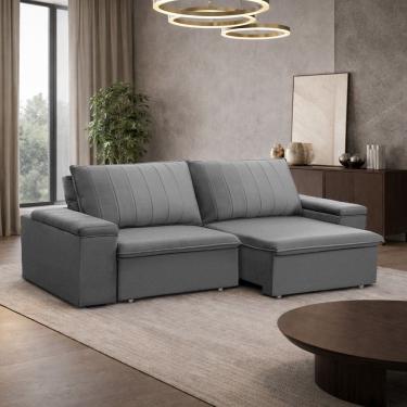 Imagem de Sofá 3 Lugares Retrátil Reclinável Para Sala 225cm Malfati F04 Veludo Cinza - Lyam Decor