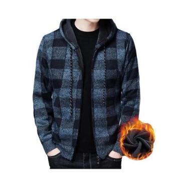 Imagem de Jaqueta De Suéter Com Capuz Em Fleece Para Homens, Estampa Xadrez, Alt
