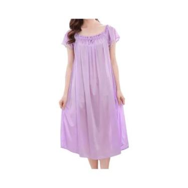 Imagem de Camisola plus Size De Seda Gelada Com Renda E Decote Em V, Longa, Para