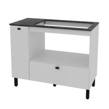 Imagem de Balcão Cozinha Cooktop 5 Bocas Branco com 2 Portas e Nicho Para Forno 