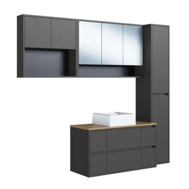 Imagem de Conjunto para Banheiro 176cm com 4 Peças Gabinete Suspenso Berlin Graf