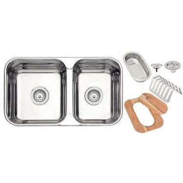 Imagem de Kit Cuba Dupla Inox Tramontina Gourmet com Escorredor