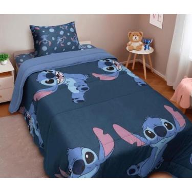 Imagem de Kit Edredom Solteiro Stitch Azul Escuro Portallar