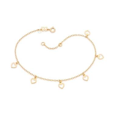 Imagem de Tornozeleira rommanel corações banhada a ouro 18k - tam.25cm