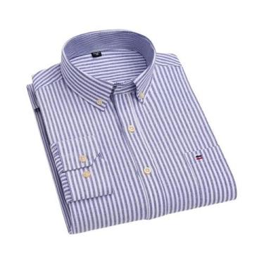 Imagem de Camisa De Manga Longa Em 100% Algodão Para Homens, Estampa Xadrez E Li