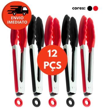 Imagem de Kit Pegador Alimento 34Cm Inox E Silicone Com Apoio Salada Churrasco M
