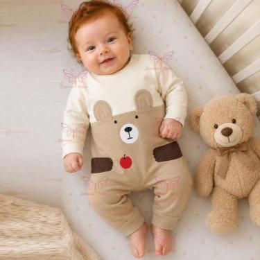 Imagem de Macacão Longo Bebê Menino Saída Maternidade Estampa Urso RN a 03 Meses