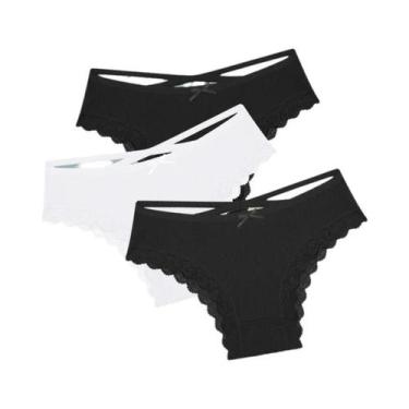 Imagem de Conjunto De Calcinhas De Algodão Com Renda De Cintura Baixa Para Mulhe