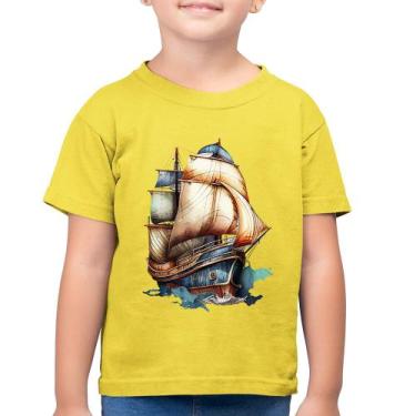 Imagem de Camiseta Algodão Infantil Navio Vintage - Foca na Moda, Amarelo canári