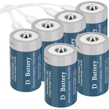 Imagem de Bateria Recarregável D TOPUSSE 7500mWh com Cabo USB Pacote com 6 Unida