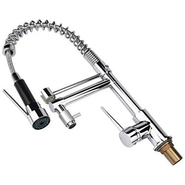Imagem de Ichiias Torneira para pia de cozinha, torneira de mola, torneira de cozinha com pulverizador de puxar para baixo, torneira de cozinha com cabo único, torneira de cozinha com mola,