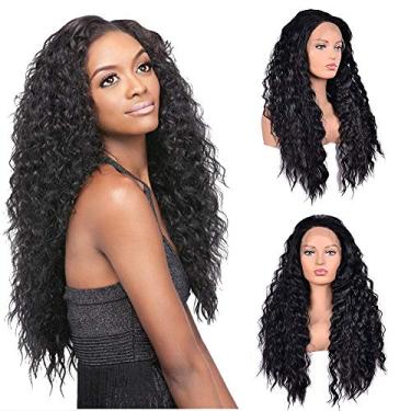 Imagem de Pkfinrd Perucas europeias e americanas peruca de fibra química com tela frontal preta pequena peruca de cabelo encaracolado peruca de renda atacado