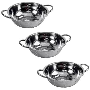 Imagem de Kit 3 Escorredor Inox Arroz Macarrão Peneira de Cozinha 25cm