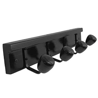 Imagem de Cabide Triunfo 4 ganchos cabideiro de madeira p/Parede ou Porta Organizador de Roupas e Acessórios. Cor:Preto