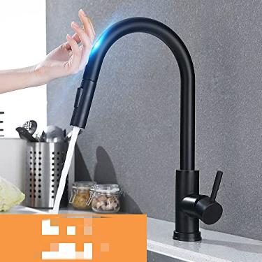 Imagem de Pull Out Sensor Preto Torneiras de Cozinha Aço Inoxidável Inteligente Indução Misturada Torneira Touch Control Torneira De Cozinha,Preto,China