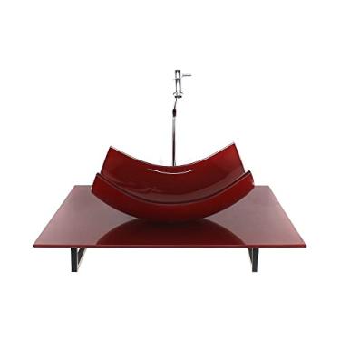 Imagem de KIT CUBA DE VIDRO RETANGULAR CURVADA COM TAMPO 60CM VERMELHO CEREJA FULL E SUPORTE TORNEIRA VALVULA