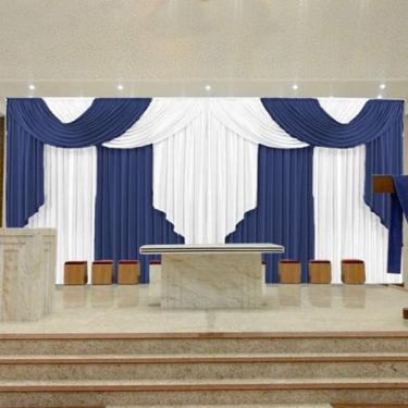 Imagem de Cortina Pra Igreja 5,00 Largura X 2,80 Altura Malha Gel Azul Branco -