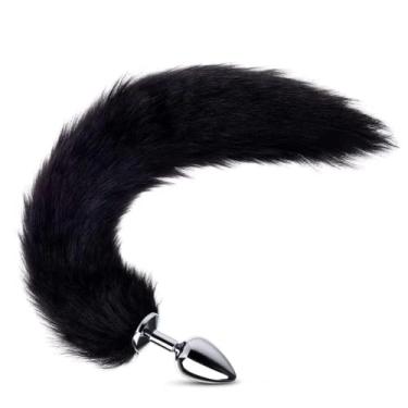 Imagem de Plug Anal Medio Alumínio Liso 8x3,4 Cm Cauda Pelúcia Preta