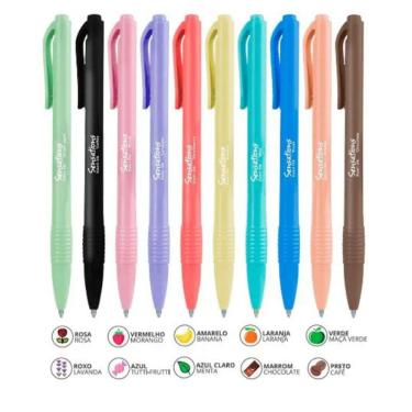 Imagem de Kit 10 Caneta Esferografica 0.7mm Retrátil Clic Sensations Cheirinho Perfumada Newpen