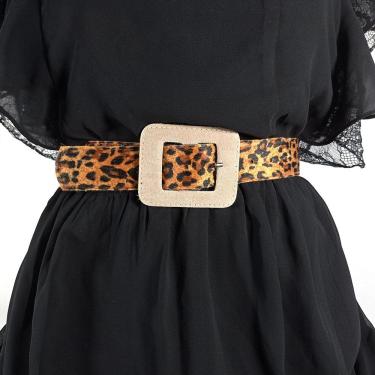 Imagem de Cinto Feminino Animal Print Onça Com Fivela Bege Quadrada