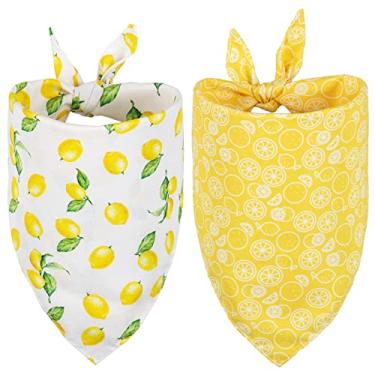 Imagem de Whaline Bandana amarela limão para cães primavera verão reversível triângulo cachecol para cães de frutas ajustáveis lenço de pescoço para animais de estimação bandana lavável para animais de estimação acessórios de fantasia de cachorro de gato médio e grande, pacote com 2