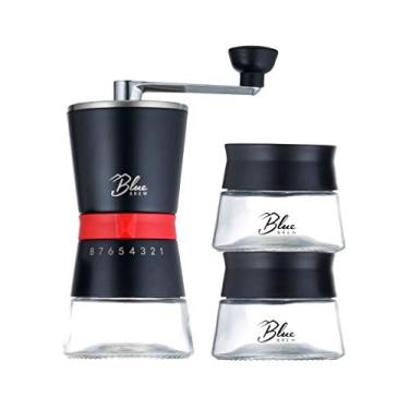 Imagem de Moedor de café artesão BB1007 da Blue Brew com rebarba de cerâmica cônica e dois frascos de vidro hermético, 70 ml, preto