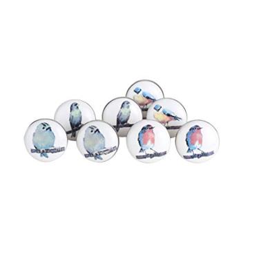 Imagem de Conjunto de 8 puxadores de porta de cerâmica de pássaros de 3,8 cm de diâmetro, puxador de armário e gaveta de vidro da Perilla Home