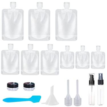 Imagem de SEQUHITKU Pacote com 17 bolsas de viagem para artigos de higiene pessoal, aprovados pela TSA, recipientes portáteis, bolsa de pé, acessórios de viagem recarregáveis para xampu, condicionador, loção e