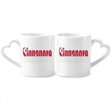 Imagem de Conjunto de canecas de porcelana para casal, nome da bandeira do país de Singapura, coração
