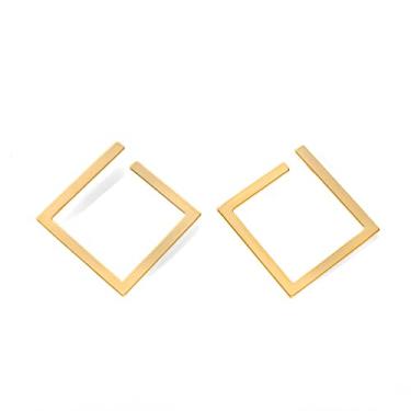 Imagem de Brincos quadrados geométricos de prata 925, banhados a ouro, hipoalergênicos, brincos de argola para mulheres e meninas, Cobre, Sem Pedra Preciosa