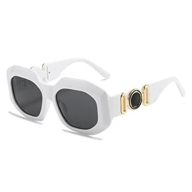 Imagem de Óculos de sol quadrados para mulheres vintage gradiente óculos de sol perna oca masculino polígono tons uv400, branco cinza, tamanho único