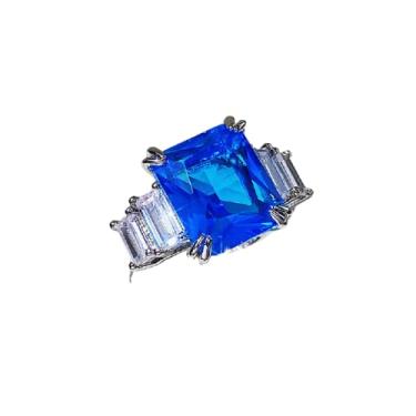 Imagem de COSJOOHY Anéis de compromisso prata esterlina 925 brilhante anel de diamante completo anel de zircônia cúbica anel de diamante CZ anel de moda eternidade feminino (7, azul)