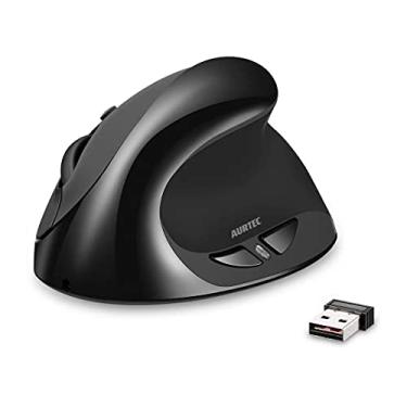 Imagem de AURTEC Mouse vertical, mouse ergonômico sem fio recarregável 2,4G com receptor USB, 6 botões e 3 DPI ajustáveis 800/1200/1600, preto