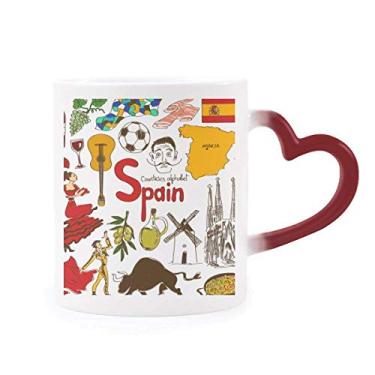 Imagem de Caneca Espanha Landscap Animais Bandeira Nacional Sensível ao Calor Caneca de Grés Mudança de Cor Vermelha