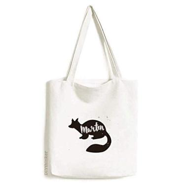 Imagem de Marten Bolsa de lona preta e branca com estampa de animal bolsa de compras casual