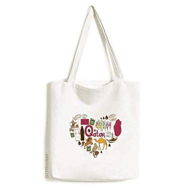 Imagem de Bolsa de lona Qatar Love Heart Landscap com bandeira nacional bolsa de compras casual