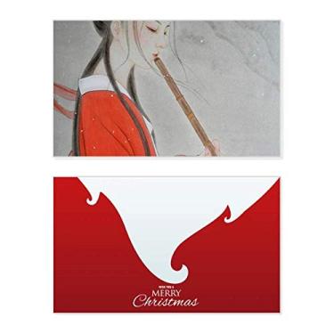 Imagem de Red Beauty Flauta Pintura chinesa Feriado Feliz Natal Cartão de parabéns Mensagem de Natal Letra de Natal