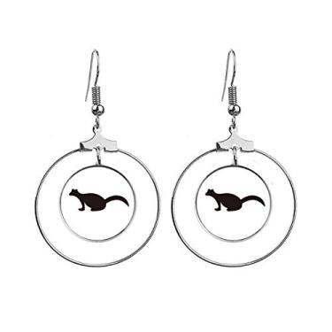 Imagem de Brincos de retrato de animal Black Polecat com pingente de argola e círculo de gota
