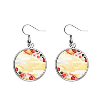 Imagem de Brincos femininos Sakura com padrão de flores geométricas, brincos pendentes prateados