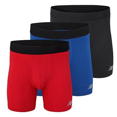 Imagem de New Balance Cueca boxer masculina 15 cm com bolso, pacote com 3 cuecas de 15 cm sem etiqueta, Black/Team Red/Team Blue, Medium