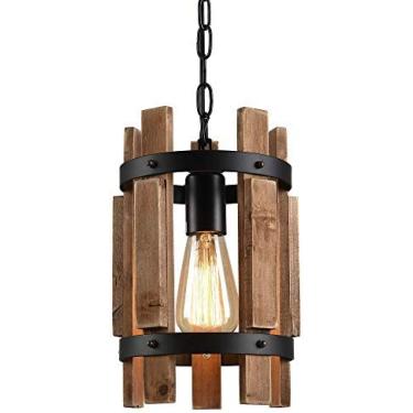 Imagem de Lustre Rústico De Madeira E Metal Com Diâmetro Antigo. 7.1? Lustre Vintage Pingente De Madeira Interna Retro Luminária De Teto Moldura 1XE27 Suporte De Lâmpada Aprovado Pela UL,incomparable13