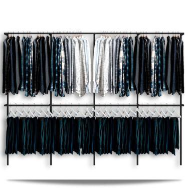 Imagem de Arara cabideiro aramado trilho parede closet loja suspenso Pt 3,70 m